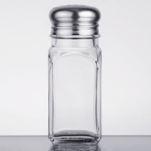 2 OZ SQUARE GLASS SALT AND PEPPER SHAKER WITH ST/ STEEL LID