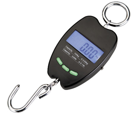 ELECTRONIC SCALE W/HOOK 150KG - 32 X 10 CM