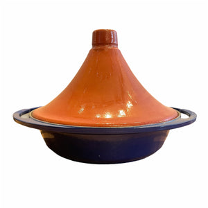 CAST IRON ROUND TAJINE CASSEROLE WITH CERAMIC LID - DIA: 27 CM - BLUE