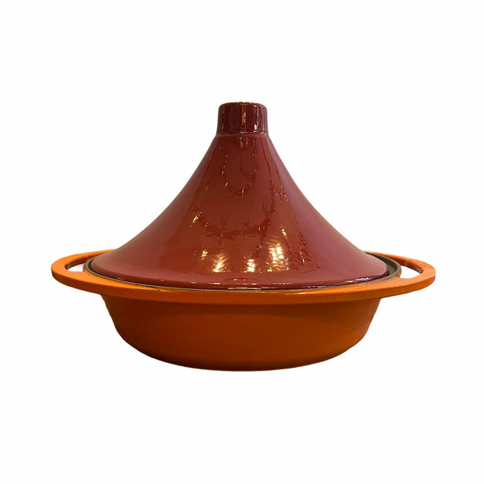 CAST IRON ROUND TAJINE CASSEROLE WITH CERAMIC LID - DIA: 27 CM - ORANGE