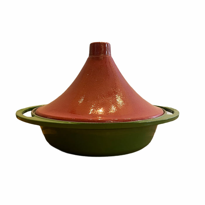 CAST IRON ROUND TAJINE CASSEROLE WITH CERAMIC LID - DIA: 27 CM - GREEN