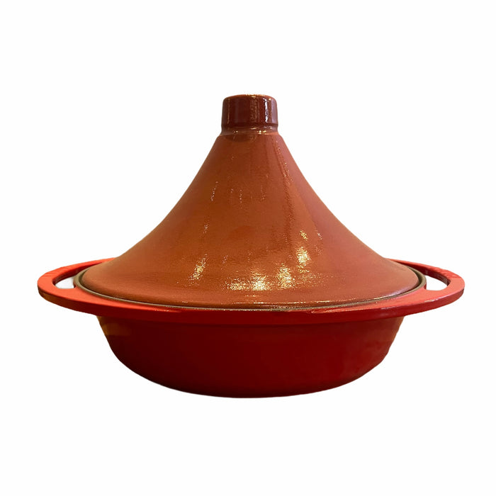 CAST IRON ROUND TAJINE CASSEROLE WITH CERAMIC LID - DIA: 27 CM - RED