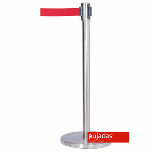 BARRIER / STANCHION WITH BLACK RETRACTABLE BELT SS MIRROR POLISHED. H:94CM  L:200CM  9.0 KG